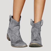 Women’s suede ankle boots low heel cowboy style