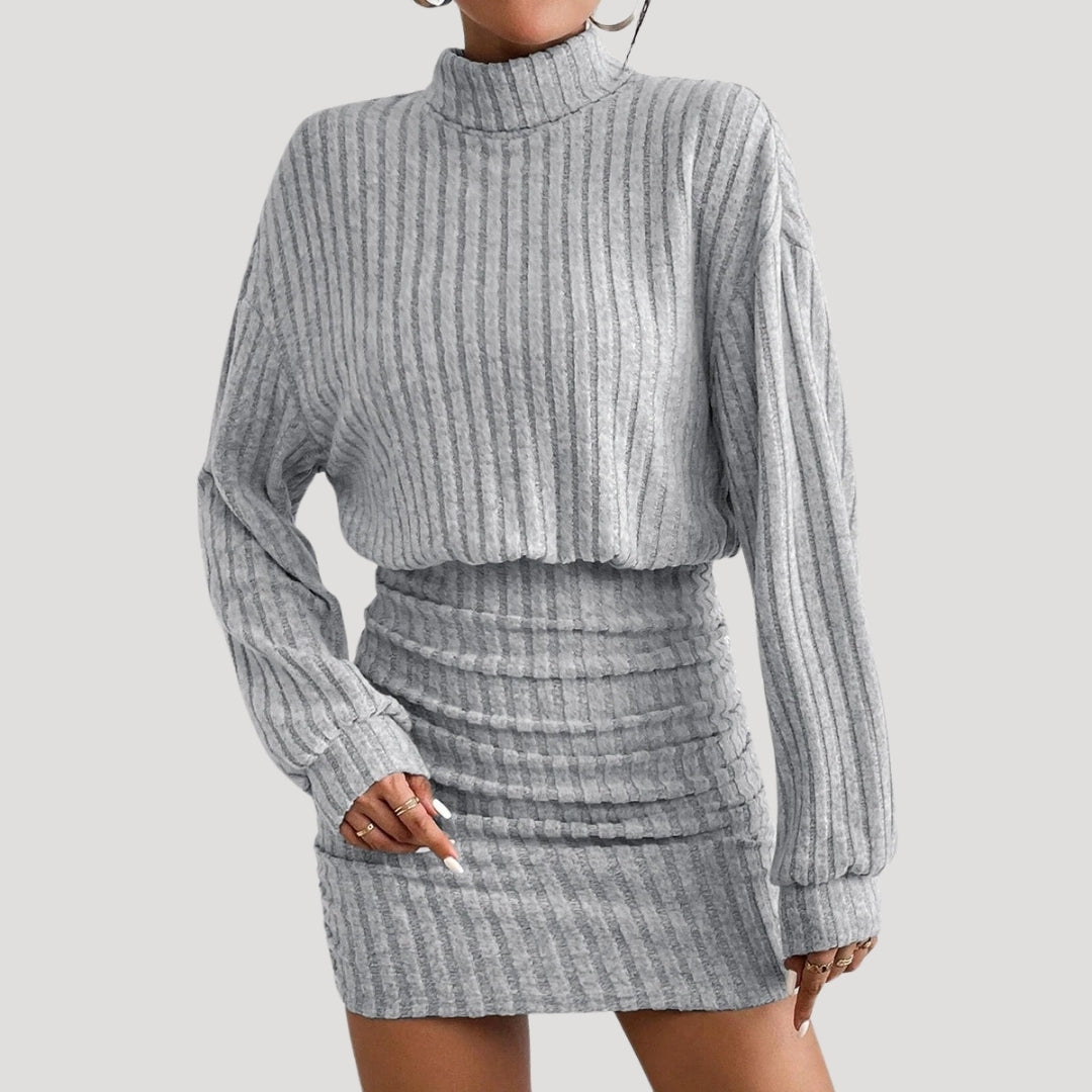 Women's ribbed knit turtleneck mini dress