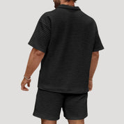 Men’s waffle knit co ord set – zip polo & shorts