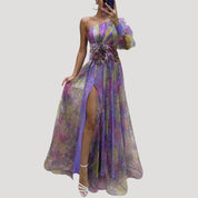 Women’s one shoulder wedding guest dress – floral maxi