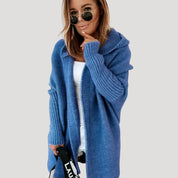 Women’s chunky knit hooded longline cardigan