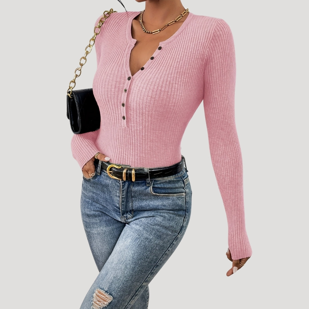 Ribbed long sleeve henley top