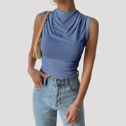 Women's sleeveless draped neck top