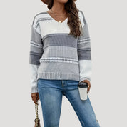 Women’s striped knit v-neck jumper sweater