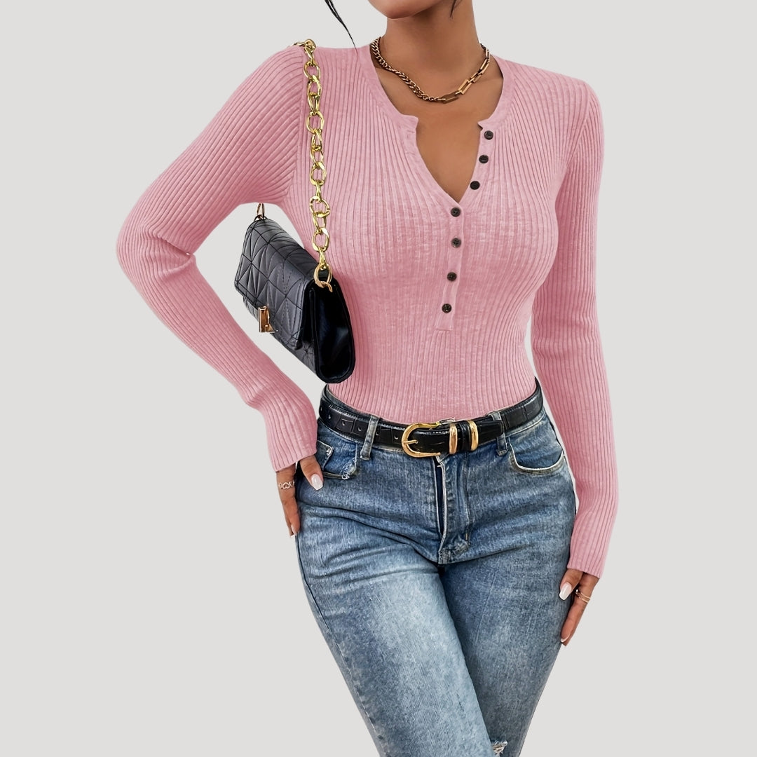 Ribbed long sleeve henley top