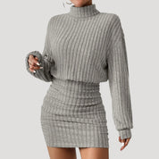 Women's ribbed knit turtleneck mini dress