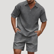 Men’s waffle knit co ord set – zip polo & shorts