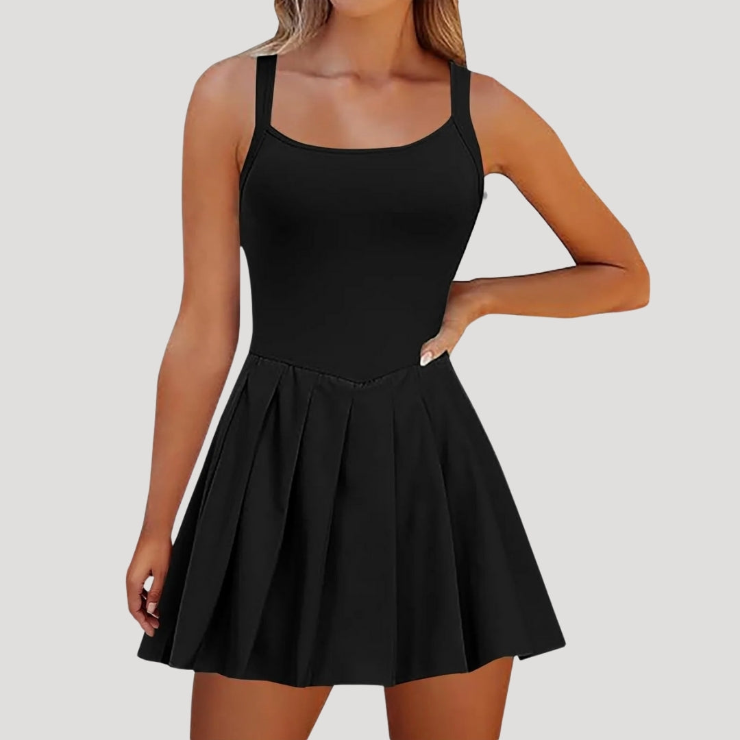 Sleeveless pleated skater dress