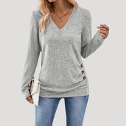 V-neck button-detail long-sleeve top