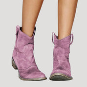 Women’s suede ankle boots low heel cowboy style