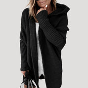Women’s chunky knit hooded longline cardigan