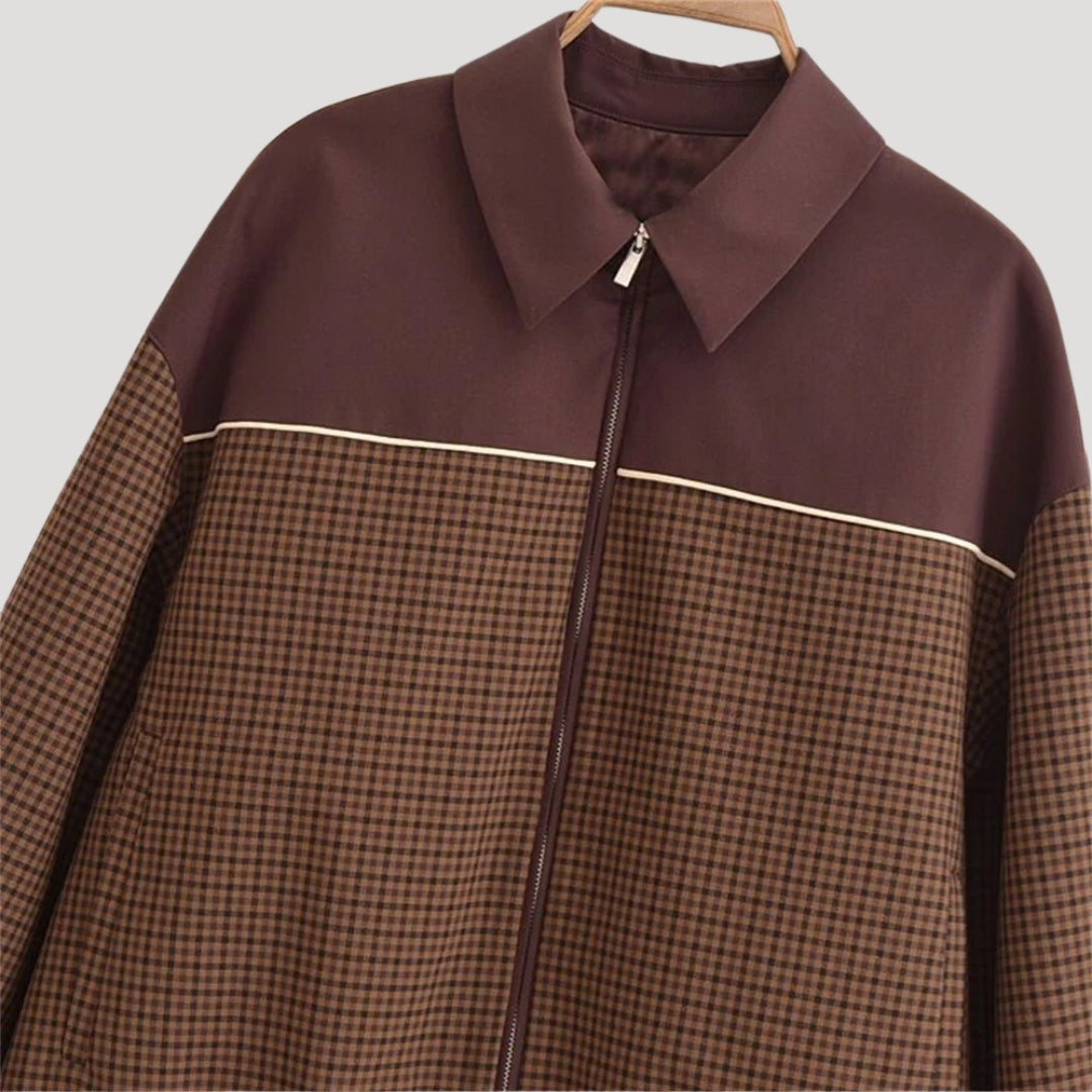 Women’s lightweight checkered zip up casual spring jacket