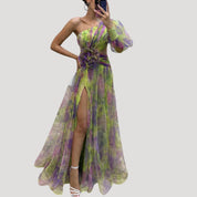 Women’s one shoulder wedding guest dress – floral maxi