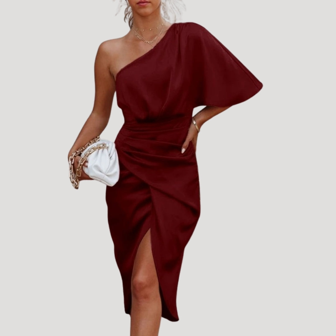 Women's one shoulder midi wedding guest dress