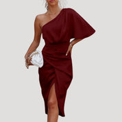 Women's one shoulder midi wedding guest dress