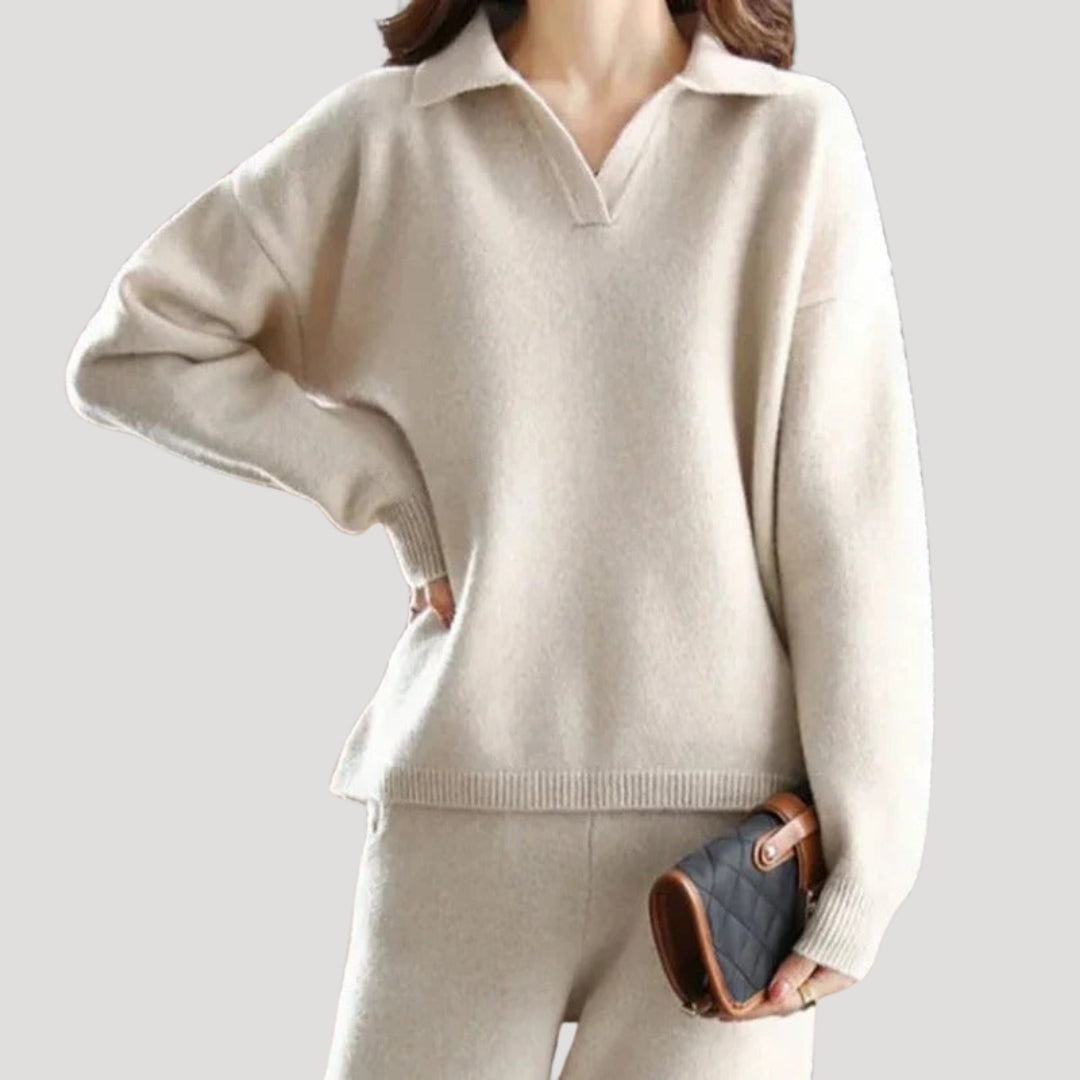 Women's polo neck jumper and wide leg trousers set