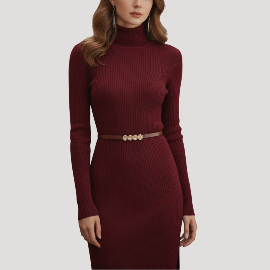 Women's long sleeve burgundy midi dress