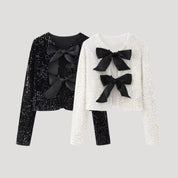 Sequin cardigan with bow details