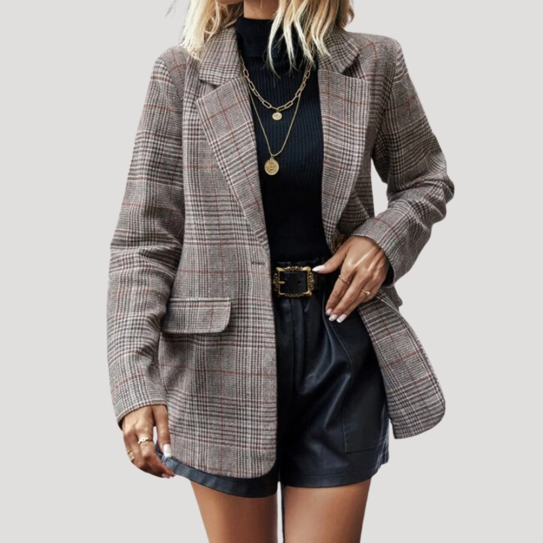 Women’s wool check tailored winter blazer