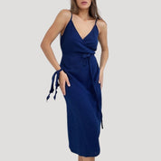 Elegant wrap-style cotton midi dress