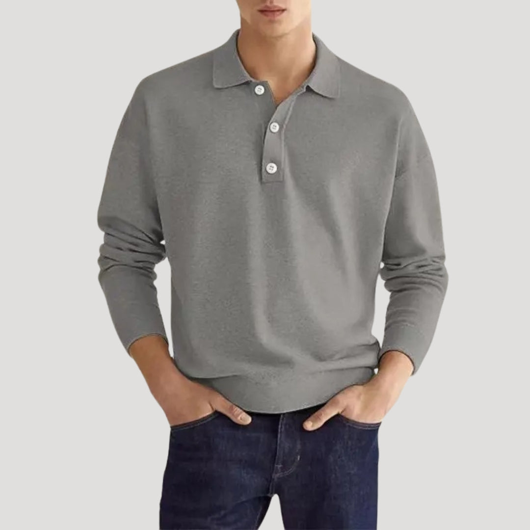 Men cotton relaxed polo sweater