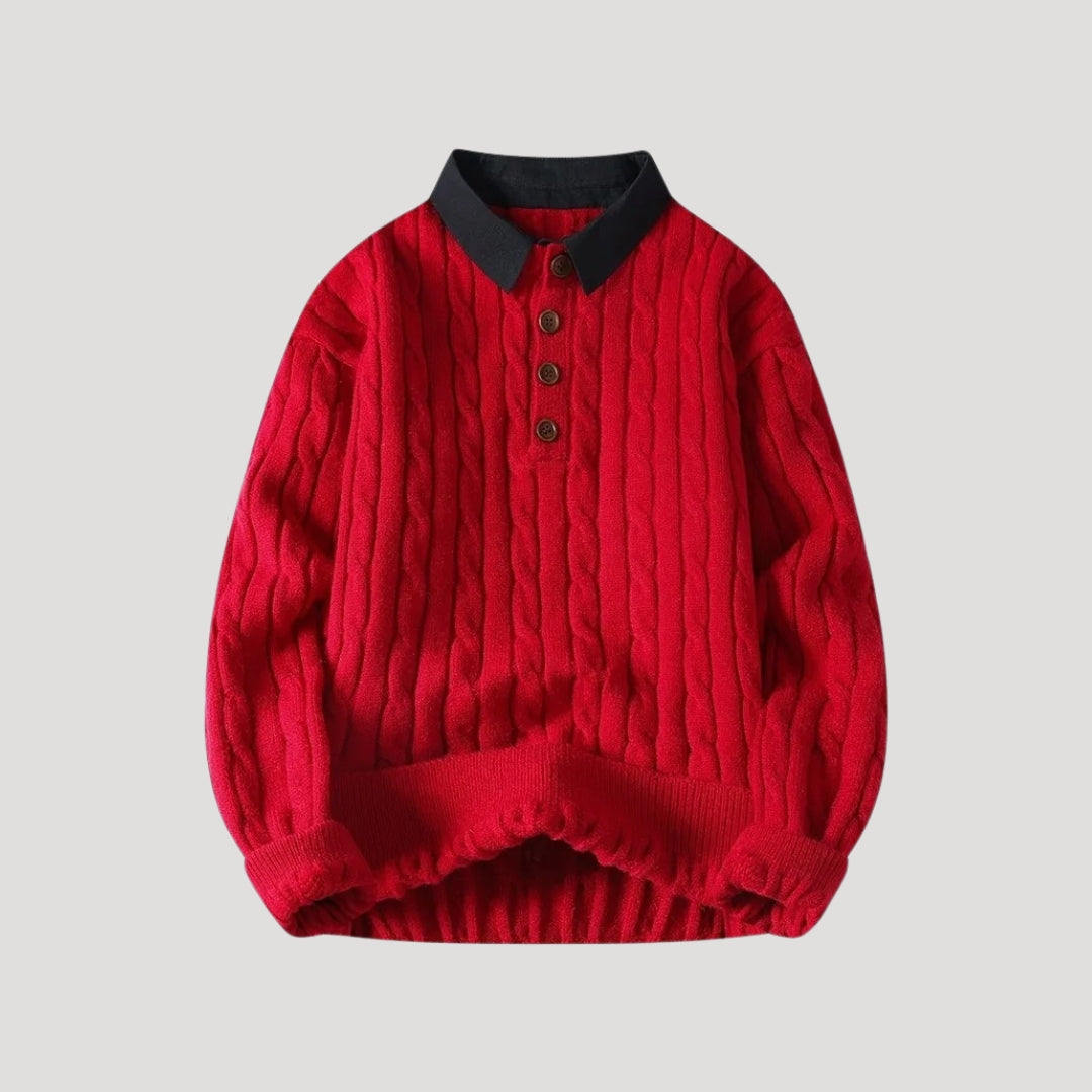 Men cable knit collared pullover