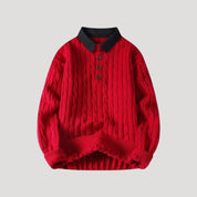 Men cable knit collared pullover