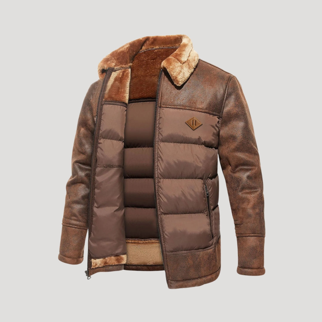 Luxury men's leather puffer jacket