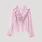 Ruffled chiffon blouse with V-neck