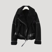 Women faux shearling biker jacket