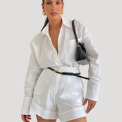 Linen relaxed-fit shirt and shorts set