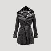 Women fleece belted hooded coat