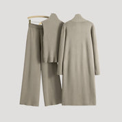 Women’s knitted co ord longline cardigan turtleneck jumper trousers