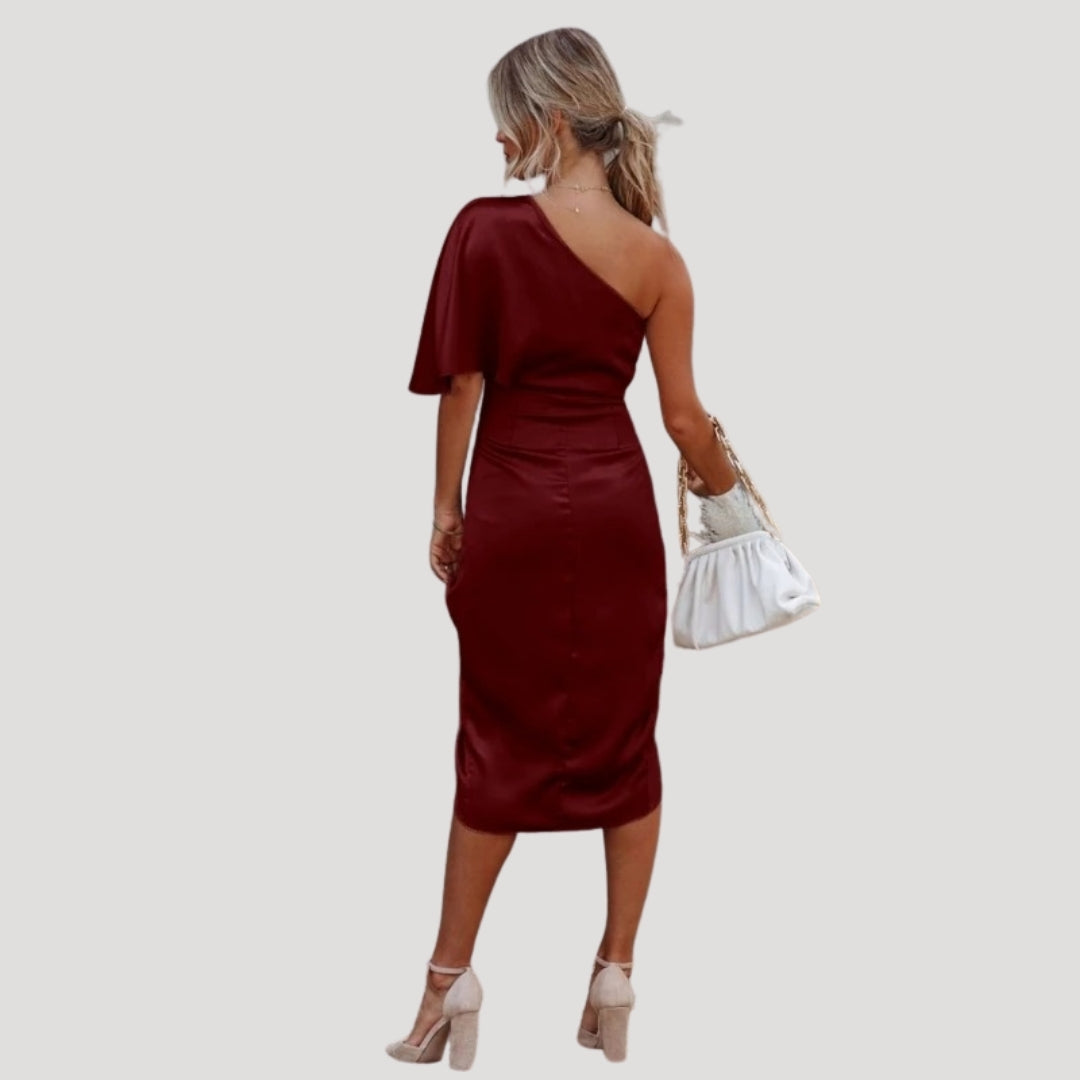 Women's one shoulder midi wedding guest dress
