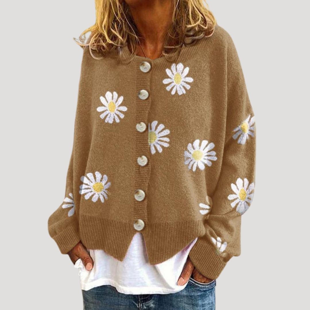 Women’s oversized knitted daisy print cardigan
