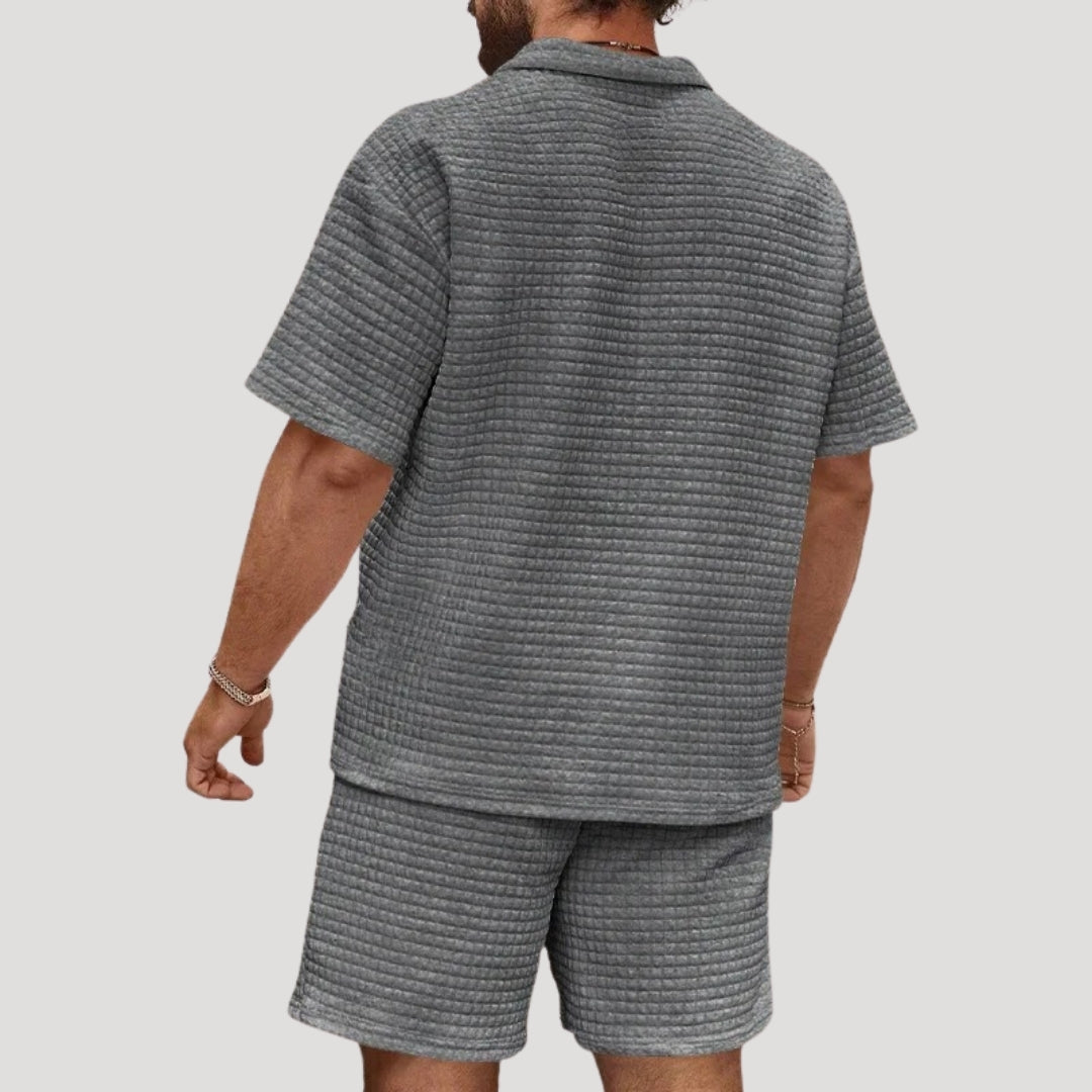 Men’s waffle knit co ord set – zip polo & shorts