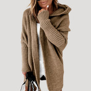 Women’s chunky knit hooded longline cardigan