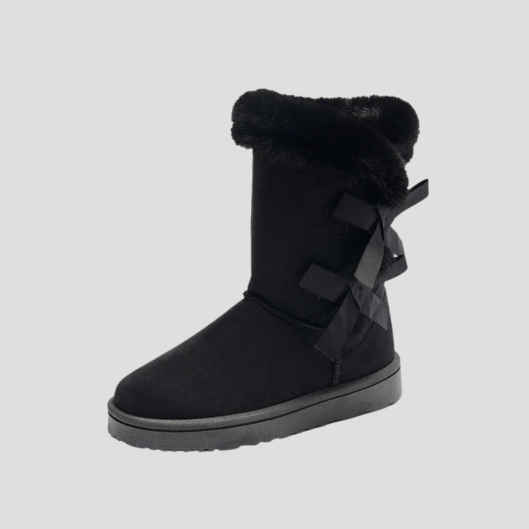 Women fur-lined bow winter boots