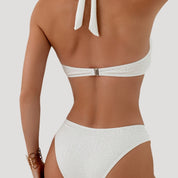 White embossed halter bikini set