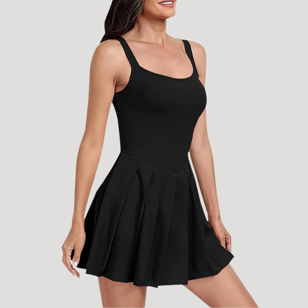 Sleeveless pleated skater dress