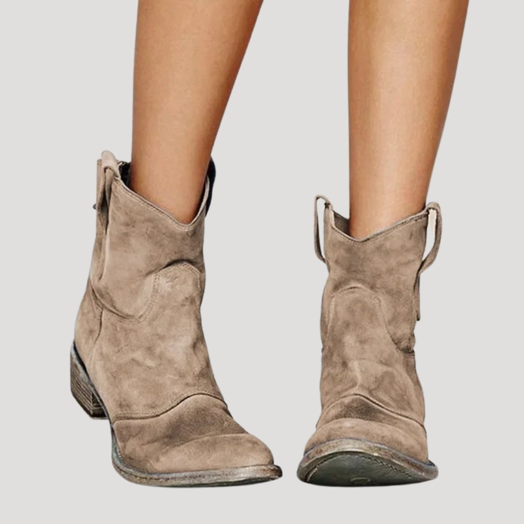 Women’s suede ankle boots low heel cowboy style