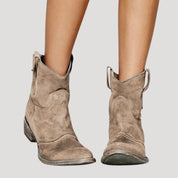 Women’s suede ankle boots low heel cowboy style