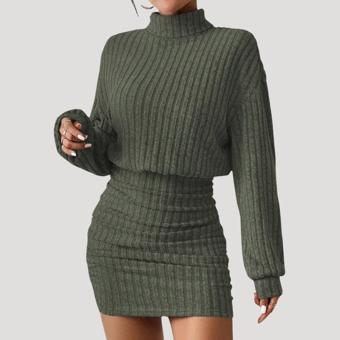 Women's ribbed knit turtleneck mini dress
