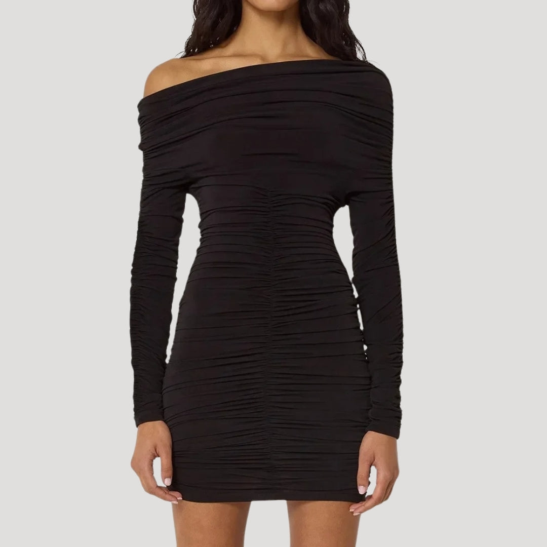 Off-shoulder ruched bodycon dress