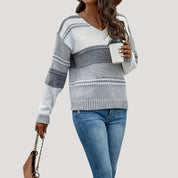 Women’s striped knit v-neck jumper sweater