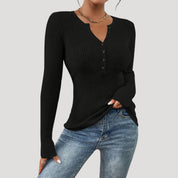 Ribbed long sleeve henley top