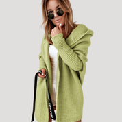 Women’s chunky knit hooded longline cardigan