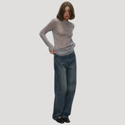 Women's soft sheer wool knit crewneck jumper