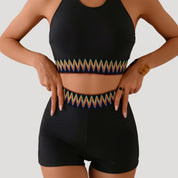 Sporty two-piece swim set with embroidered trim