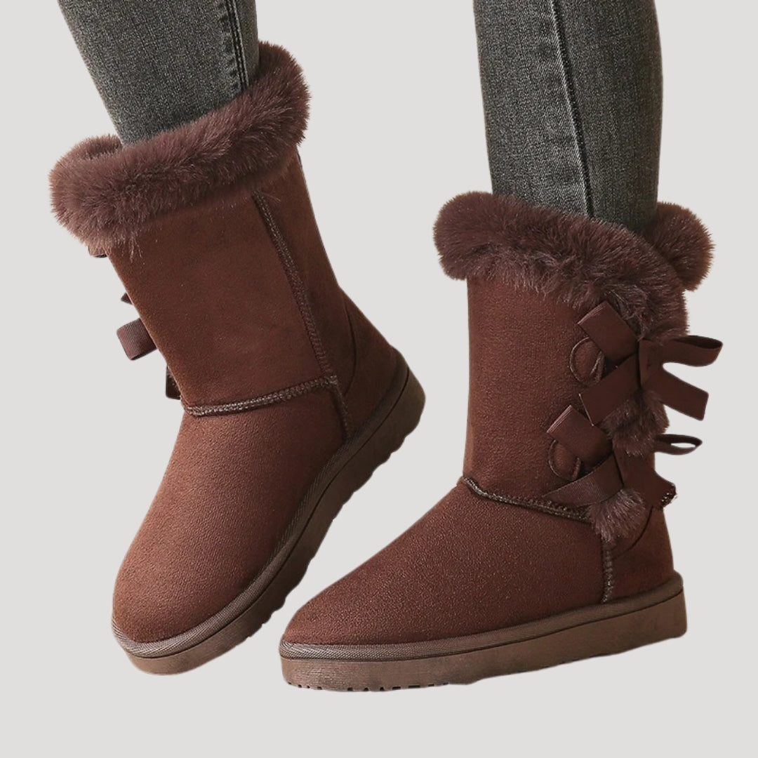 Women fur-lined bow winter boots